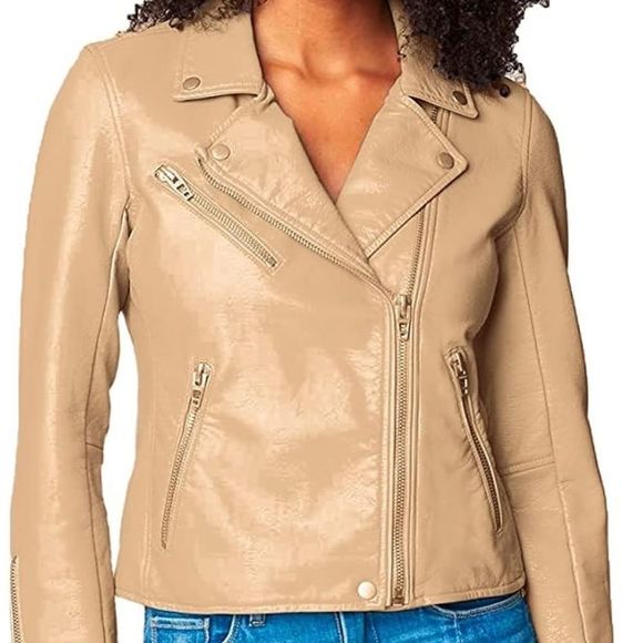 New Blank NYC Natural light Cream color Vegan leather moto jacket gold hardware - Picture 8 of 11